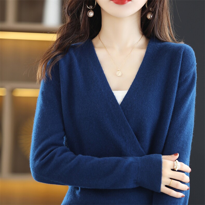 针织羊毛开衫女短款2024秋装新款韩版宽松V领长袖洋气,女装羊毛衫,斯尔特羊绒
