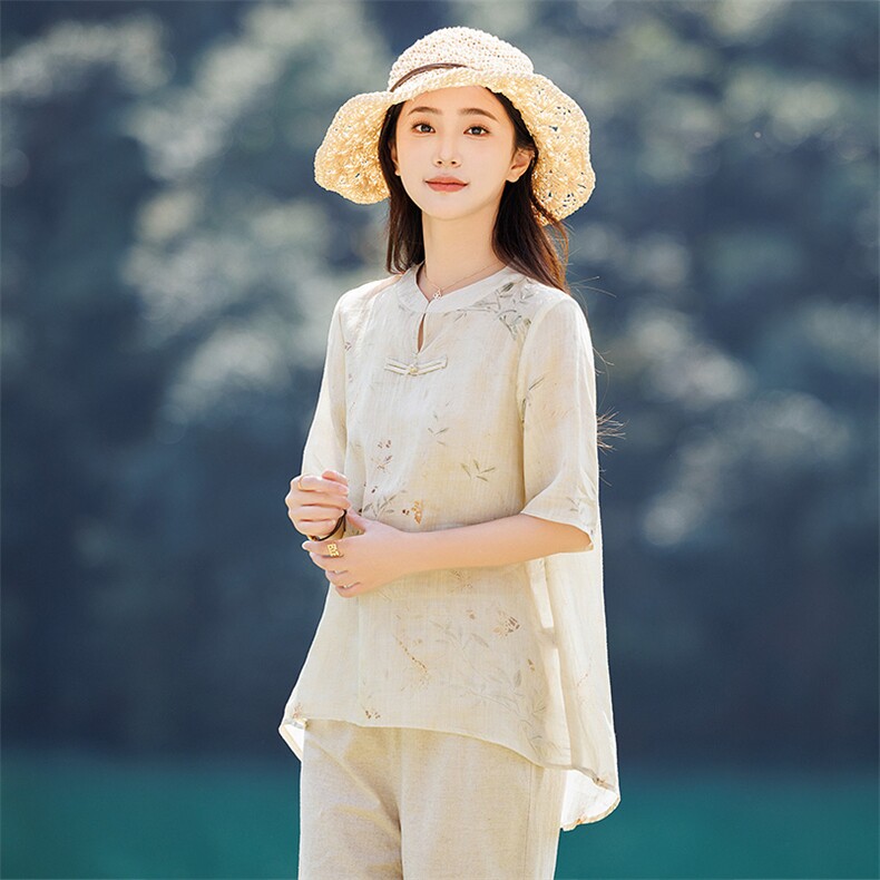 2026年夏季文艺风短袖宽松苎麻,女装衬衫,江南依恋