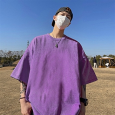 直播得物品质二开240克重磅纯棉水洗纯色光版T恤SX09支持独立包装，男装T恤，电商A486