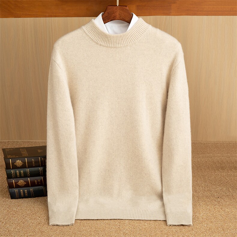秋冬季35%羊绒休闲商务百搭七针加厚半高领羊绒衫男装，男装羊绒套衫，佑昭祥羊绒