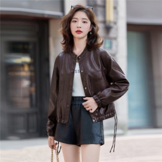 帅气酷飒风立领皮衣外套女2025秋季新款高级感休闲百搭皮夹克上衣，女装皮衣，臻衣坊