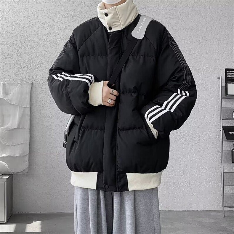 立领条纹棉服男款冬季美式撞色加厚保暖外套胖子加肥大码短款棉衣,男装棉衣,星座1005-4