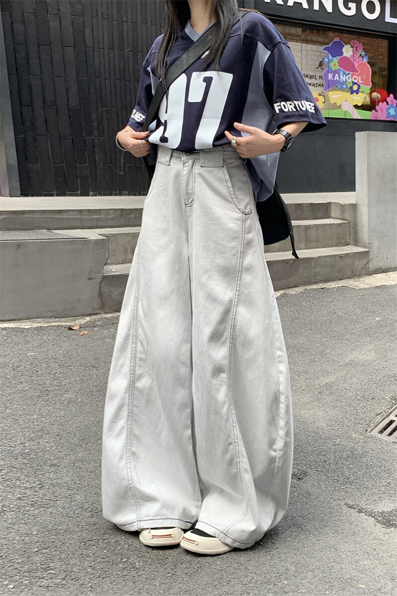 美式高街水洗弯刀牛仔裤男女2026夏季高腰宽松阔腿长裤YD9006-P60,男装牛仔裤,星座509
