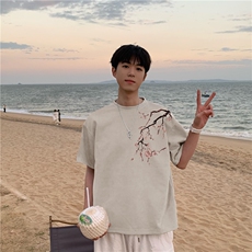 2025夏季麂皮绒新中式印花宽松百搭短袖T恤djp297-特批23控39，男装T恤，星座605(原A050)