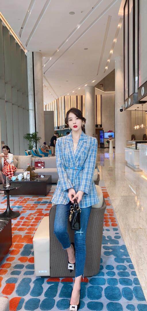 秋装格子西装，女装西装，米壹