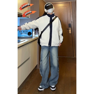 潮牌痞帅加厚羊羔绒外套男秋冬新款宽松休闲棉衣-A1440P90控145图片