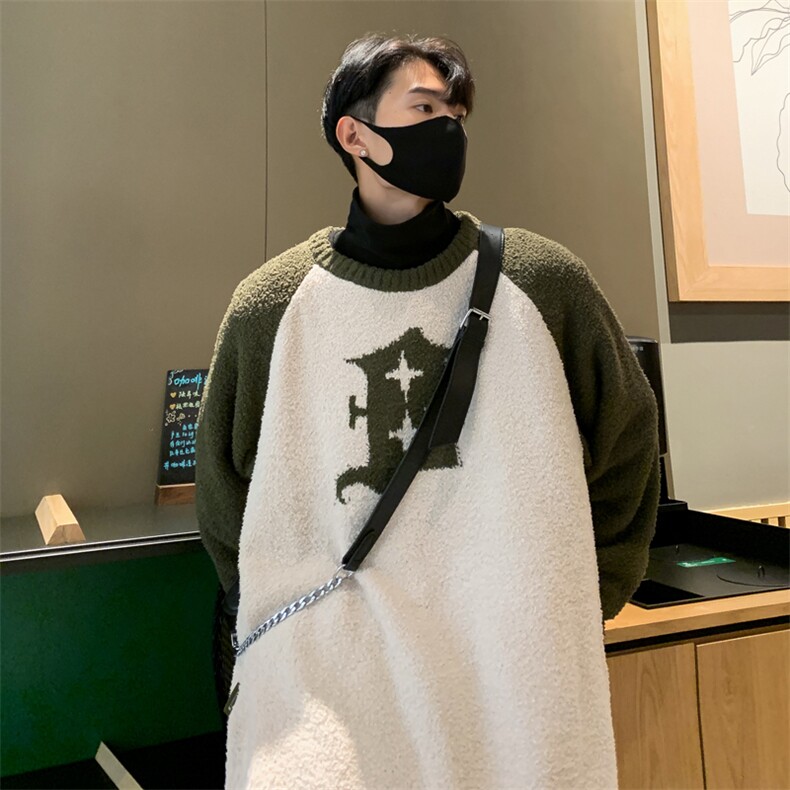 撞色秋冬毛衣男设计宽松慵懒风休闲套头针织衫线衣潮MY05637-P63,男装针织衫/毛衣,星座308B-2