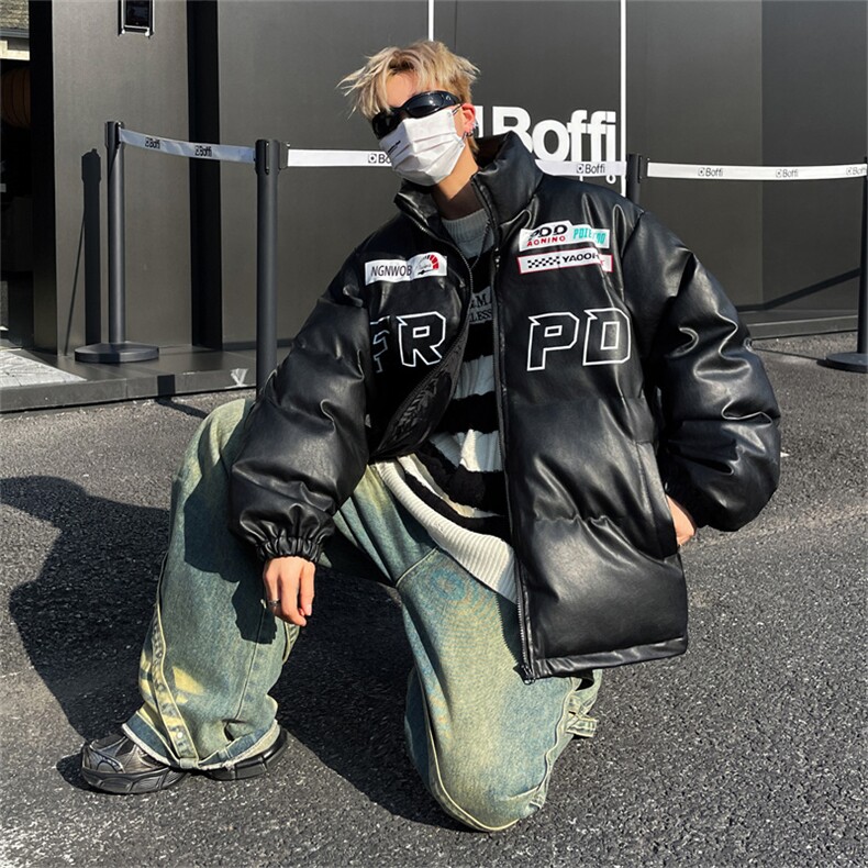 2024美式机车PU皮棉衣外套冬季保暖高街潮牌宽松棉袄MF101-P83,男装棉衣,星座313A-2
