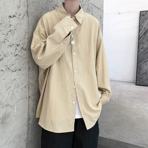 早秋新款千鸟格长袖衬衫宽松青年衣服男A071-C09-P38，男装衬衫，电商A071