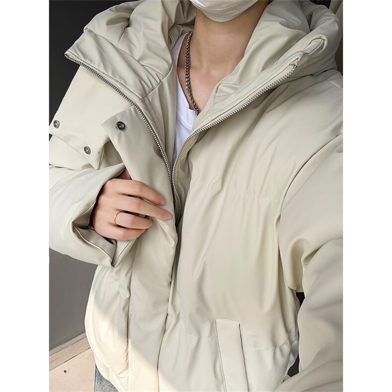 现货5W件冬季三防重磅boxy短款羽绒连帽PU皮棉衣外套防风加厚棉服，男装棉衣，电商A486