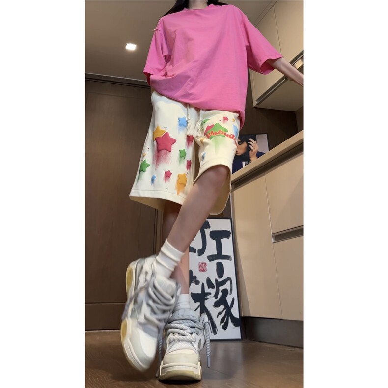 抖音品质夏季新款发泡星星印花宽松短裤B315-K24114-特p30控58,男装牛仔裤,电商B315