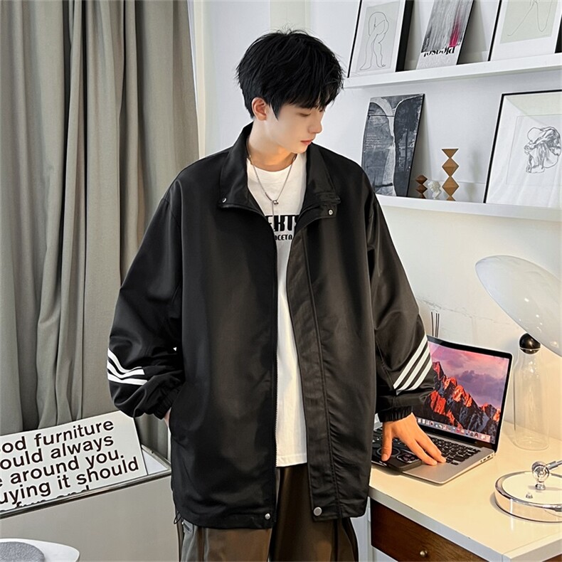 电商DSA028-KBJK12 P60 100聚酯 新款港风条纹工装夹克男控88图片