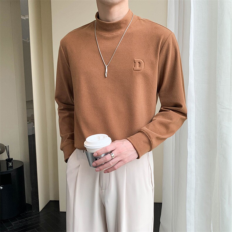 秋慵懒高级半高领双面绒针织打底衫德绒上衣男M50/P20降，男装T恤，电商A243