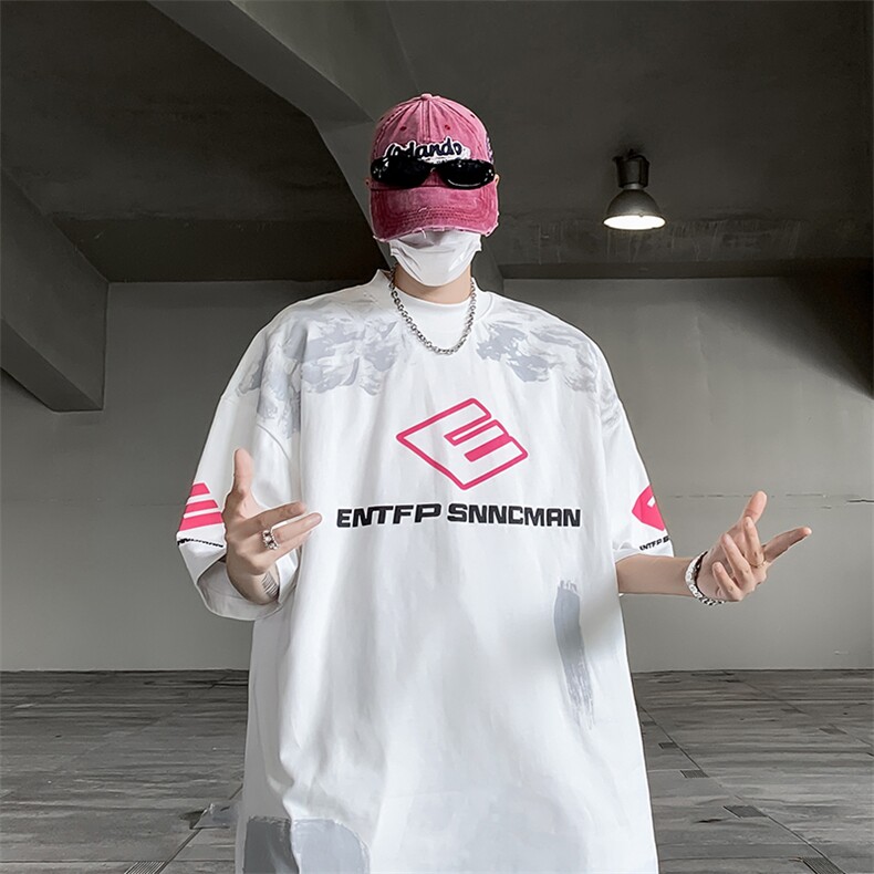 C436-P33夏季新款高街复古百搭短袖t恤潮牌宽松休闲T恤男现货,男装T恤,星座512-6