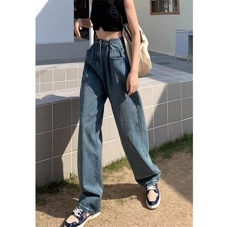 高腰显瘦阔腿牛仔裤女夏季2025新款潮ins直筒复古宽松拖地老爹裤图片