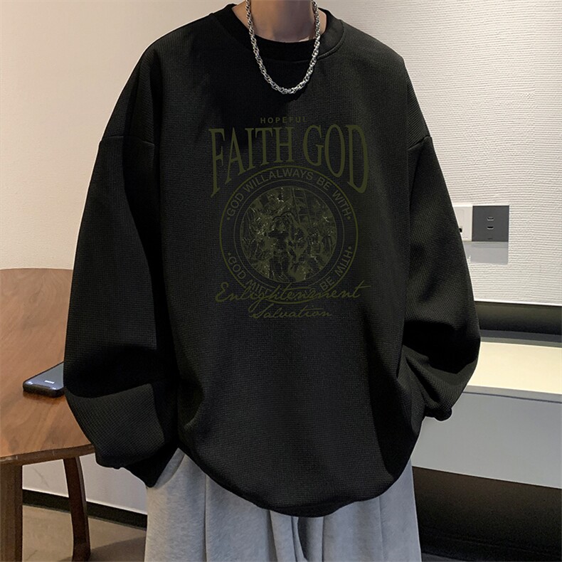 5XL华夫格卫衣男大码胖子圆领长袖t恤HW76388-P30加绒款-P40,男装卫衣,电商A040