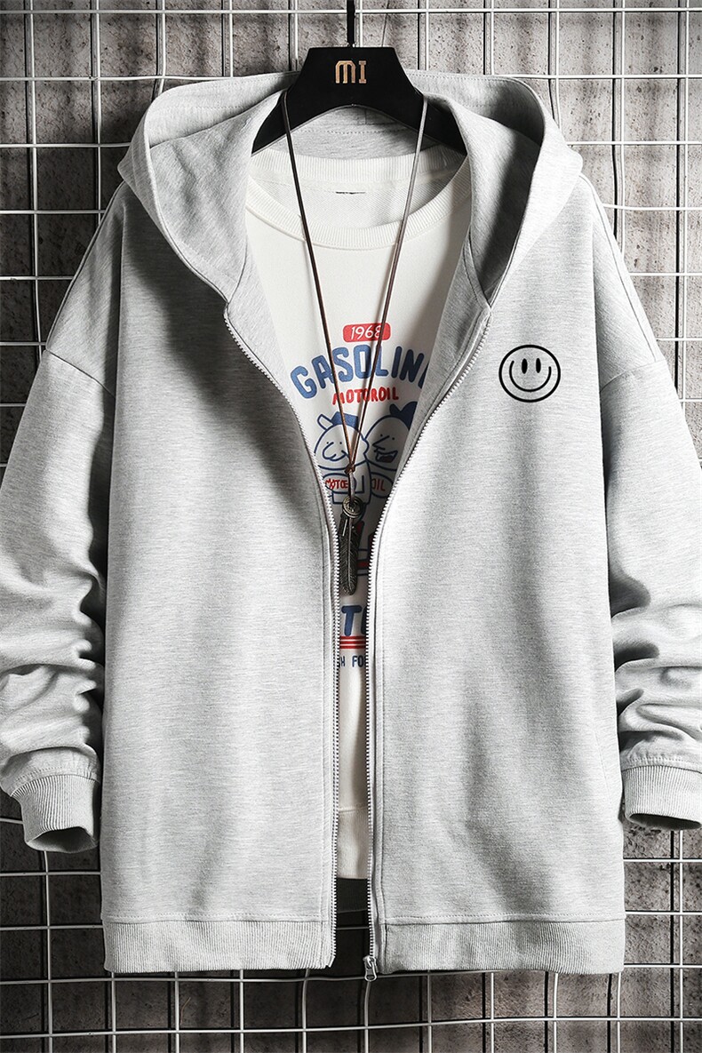 KS21224-P38连帽开衫卫衣男运动外套大码班服网格,男装卫衣,电商A040A