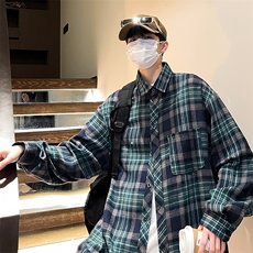 控价59港风格子衬衫宽松外套男女衬衣百搭格子外套CS2404P35，男装衬衫，电商A128