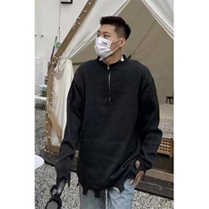 美式街头设计感破坏半拉链毛衣宽松情侣秋季针织衫M5325，男装针织衫/毛衣，星座1116A（原606A-3）