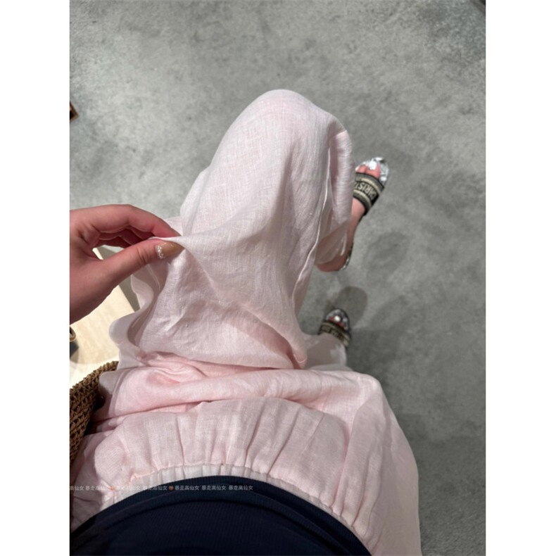 AK2161-P45美式亚麻温柔感宽松休闲系带松紧腰垂感直筒裤,女装休闲裤,星座617A-2