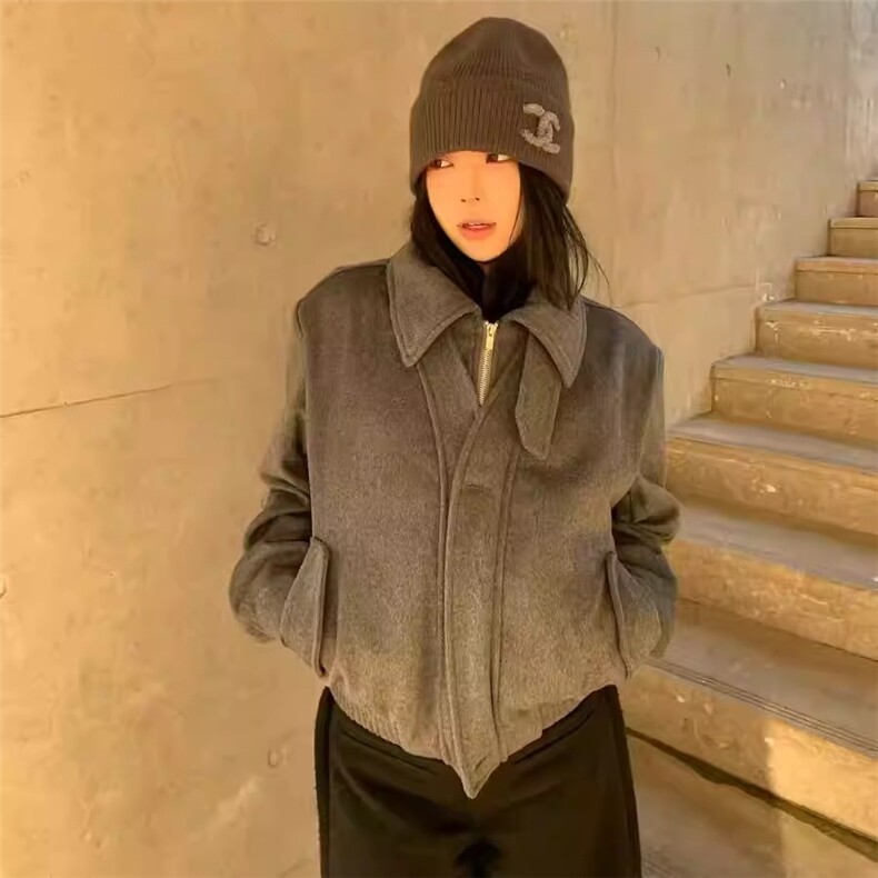 假两件双门禁仿羊毛夹克女新春美式正肩短宽boxy重磅翻领毛呢外套,男装夹克,星座506A