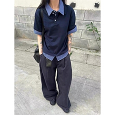 得物抖音高品质二开夏季美式潮牌高街假两件格子衬衣翻领短袖T恤，男装T恤，电商A486