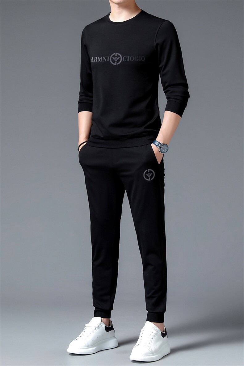 中老年男士印花运动套装爸爸春秋季套头圆领两件套中年人休闲服,男装休闲套装,电商B212（原钱塘6029）