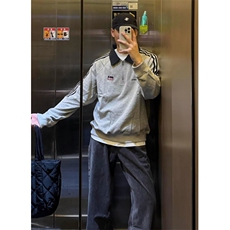 半拉链翻领卫衣男春秋季休闲宽松三条杠拼接长袖上衣W6775，男装卫衣，星座1116A（原606A-3）