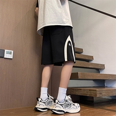 撞色拼接短裤男夏季2025新款美式潮牌篮球运动中裤宽松直筒五分裤，男装休闲裤，电商A022