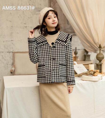 格子短款呢料外套，女装，AMSS 艾玛莎莎