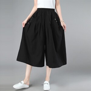 3色法式褶皱高腰显瘦宽松阔腿裤五分裤女夏季薄款短裤休闲大腿裤，女装休闲裤，奕阳依阁