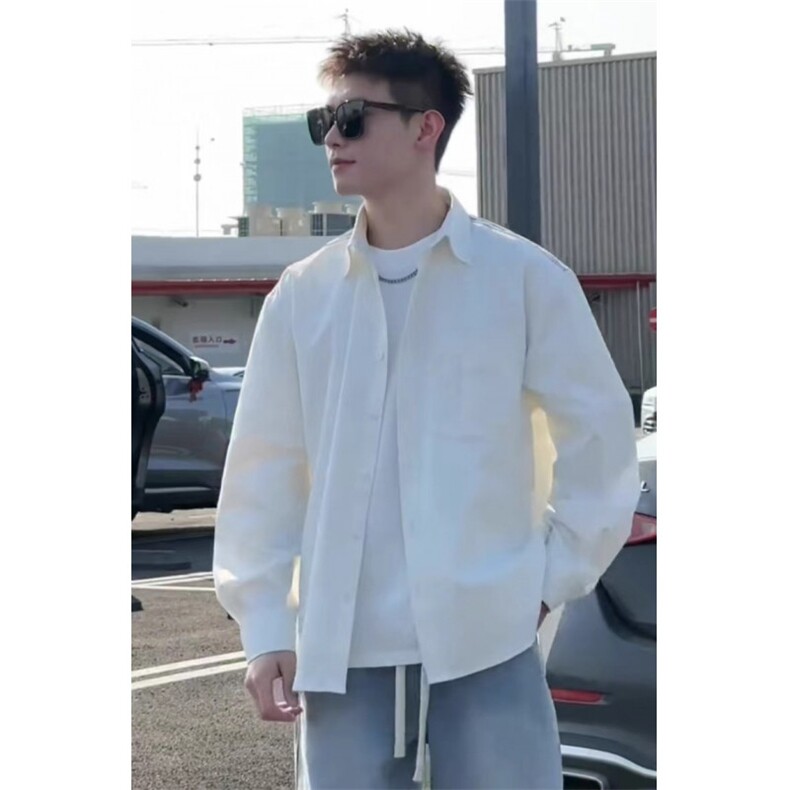 春季潮牌文艺风撞色拼接翻领衬衫男士休闲衬衣宽松情侣款长袖外套,男装衬衫,星座506A