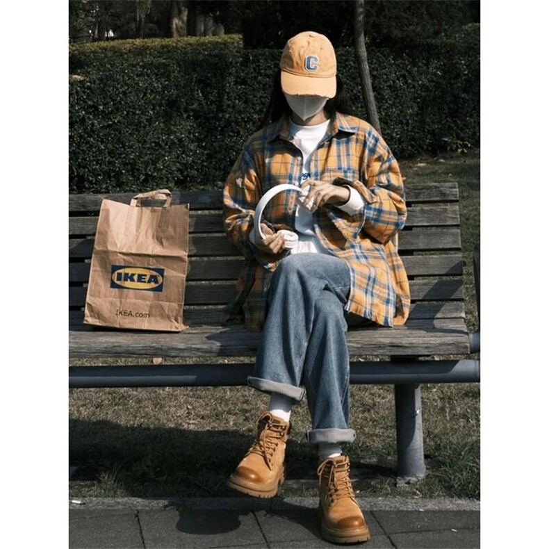 美式高街vibe格子衬衫慵懒松弛感穿搭长袖衬衣CS003特P30,男装衬衫,星座908-1