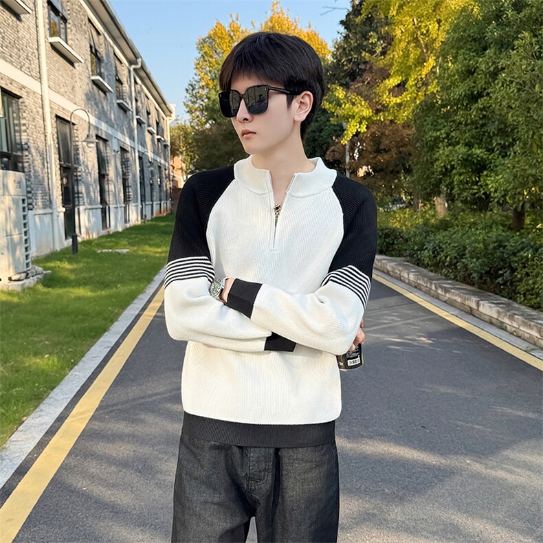 冬季店主风社会小伙痞帅半高领拼接针织衫301A-1/M96/P58，男装针织衫/毛衣，星座301A-1