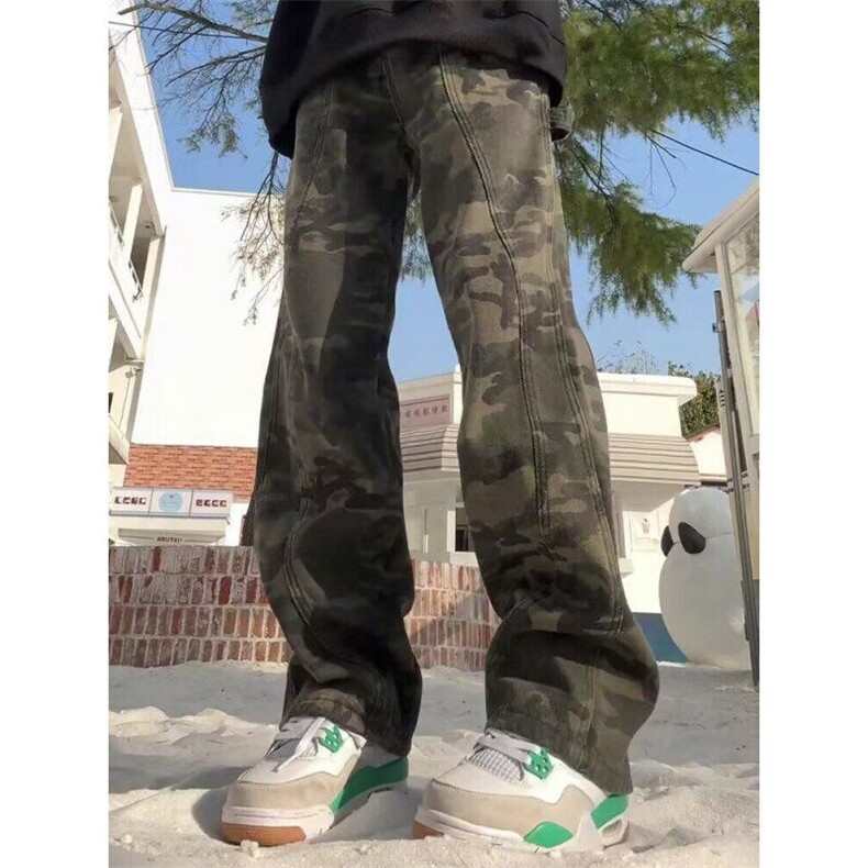 美式复古迷彩裤男春季cleanfit伐木工装直筒牛仔长裤WLK9100-P48,男装牛仔裤,星座1008