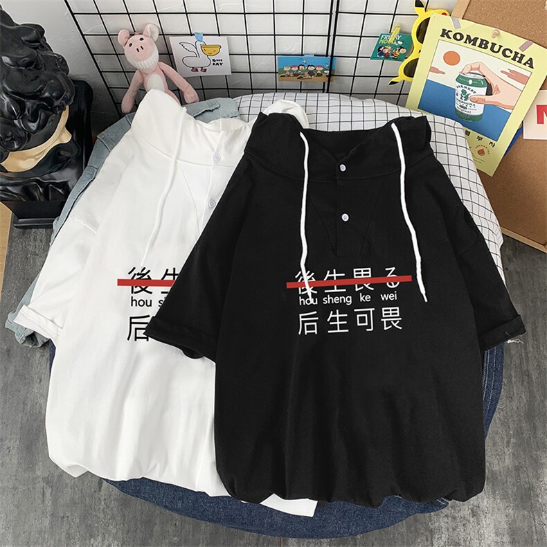 LD54028-P45连帽短袖t恤男大码胖子带帽五分袖中袖,男装T恤,电商A040