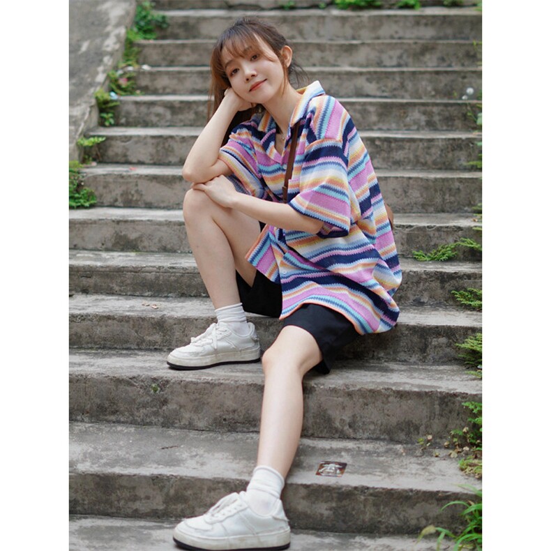 夏季热带条纹慵懒衬衫半袖针织短袖上衣女C110,男装衬衫,星座1116A（原606A-3）