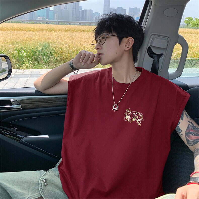 可48小时发货支持抖音得物来样二开240克重磅美式纯棉背心无袖t恤,男装T恤,电商A486-1