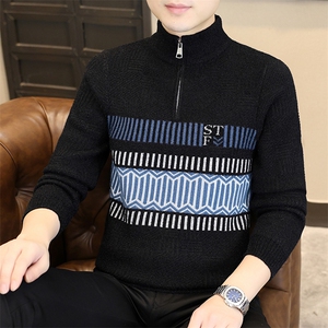 1018-1-M658-P45男秋冬新款青少年时尚个性半拉链休闲针织衫毛衣图片