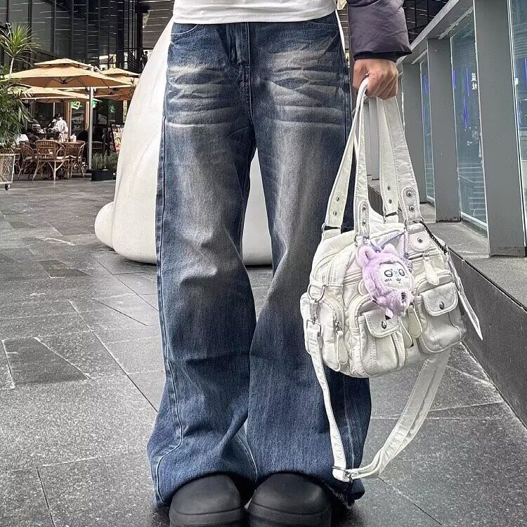 美式高街潮牌复古水洗猫须牛仔裤男宽松阔腿微喇百搭长裤子,男装牛仔裤,星座506A