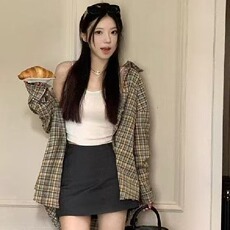 韩系复古慵懒风格子衬衫女早秋新款宽松百搭气质休闲防晒上衣外套，男装防晒衣，星座1210-1