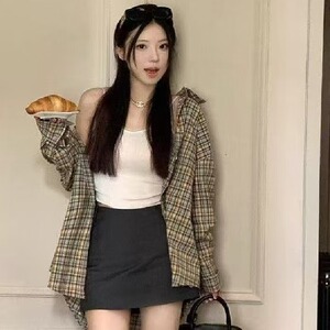 韩系复古慵懒风格子衬衫女早秋新款宽松百搭气质休闲防晒上衣外套图片