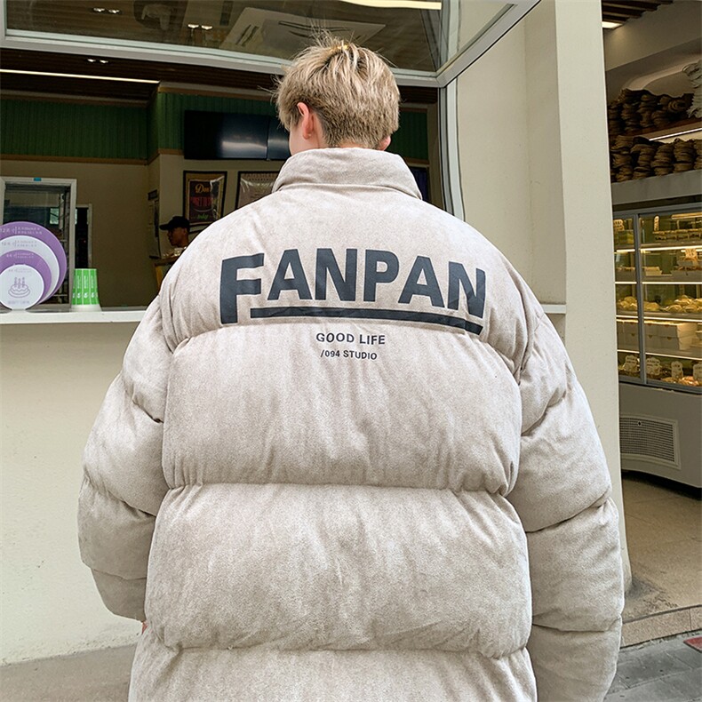 麂皮绒复合棉服宽松棉衣加厚印花棉袄面包服MY8698/特P90灰色,男装棉衣,电商A094