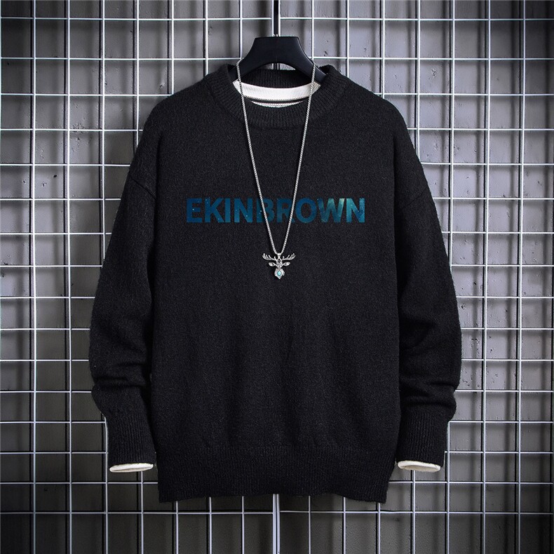 1日系圆领宽松中性情侣潮流大码M-5XL印花毛衣男7758P48加绒P55，男装针织衫/毛衣，星座226-2