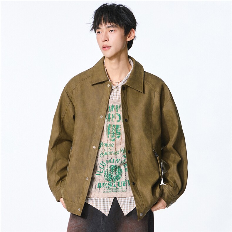 【限价269】美式街头皮衣夹克男春季新款美拉德工装外套潮牌夹，男装皮衣，电商D215