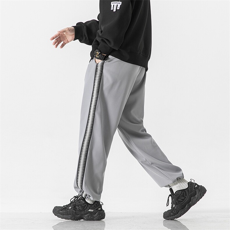 2024秋冬新款日系撞色条纹宽松抽绳束脚休闲运动裤K236-P45,男装休闲裤,星座914-3