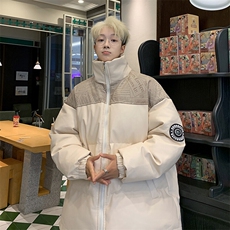 冬季潮牌拼接PU皮保暖羽绒棉服男加厚外套M1605P100直播，男装棉衣，星座1904A-1