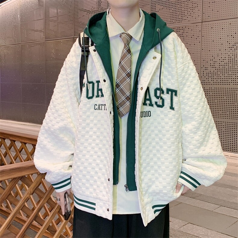 春季新款假两件连帽棒球服男休闲宽松bf风百搭外套JK0272-P95,男装夹克,星座308B-1