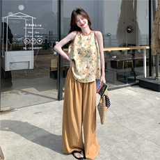 俏皮减龄松弛感清爽套装女夏季2025新款卡通印花背心阔腿裤两件套，女装套装/套裙，维壹