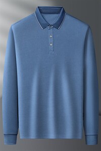 长袖t恤男2023秋季翻领纯色Polo衫商务休闲体恤中年时尚百搭衣服图片
